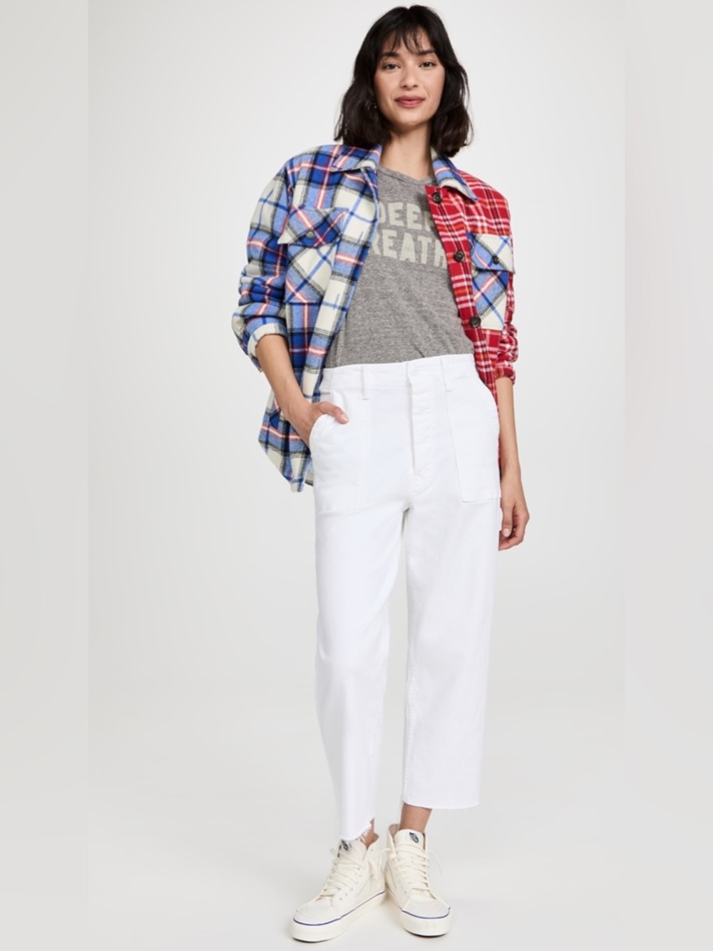 MOTHER-NWT Patch pocket Private ankle fray jeans in “fairest of them all” white